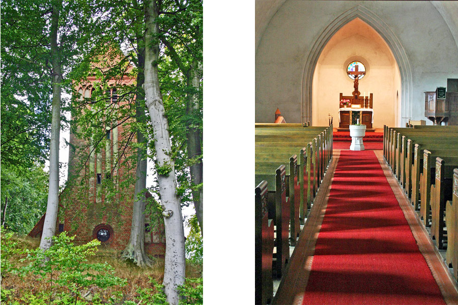 Kirche und Innenraum ev. Kirche Binz im Jahr 2005